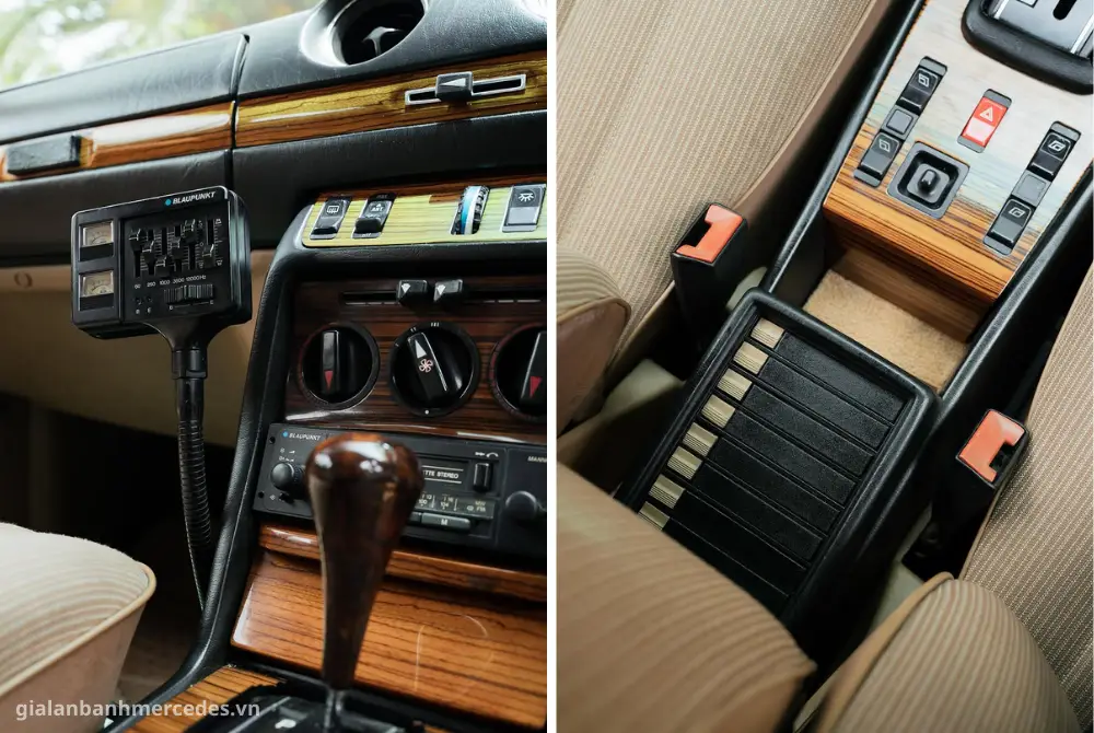 Nội thất gỗ và da sang trọng của Mercedes W123