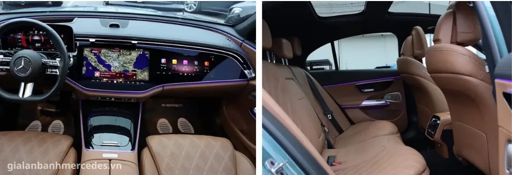 Nội thất Mercedes E-Class 2025 với màn hình kép và vô-lăng thiết kế mới